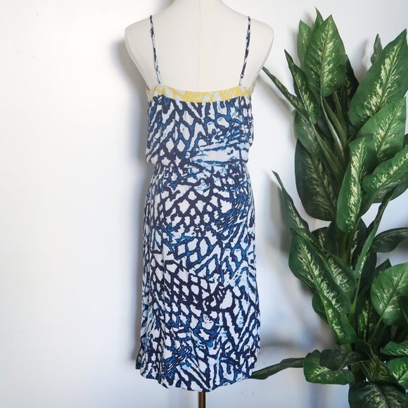Rachel Roy Blue Yellow Abstract Print Sleeveless Drawstring Waist Summer Dress M - Picture 5 of 10